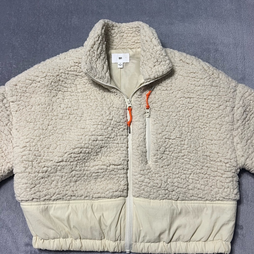 NWOT Cozy Cream Sherpa Jacket with Orange Accents - Picture 4 of 7